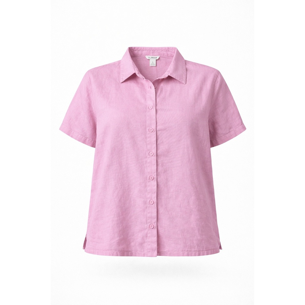 L.L. Bean Women's Large Pink 100% Linen Button Short Sleeve Shirt